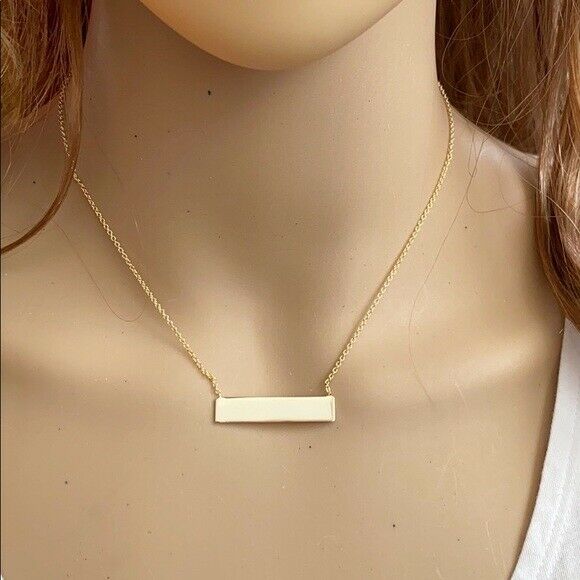 925 Sterling Silver Yellow Gold Plated Bar Rectangle Geometric Necklace 31 x 6