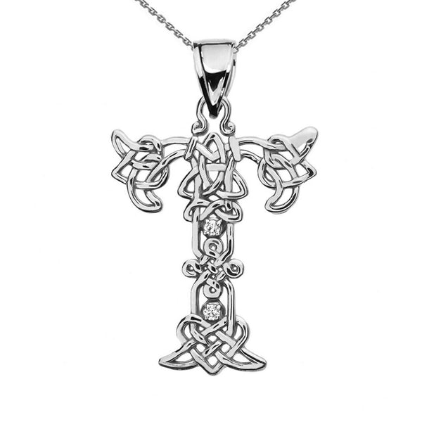 Sterling Silver CZ Celtic Knot Pattern Initial Letter T Pendant Charm Necklace