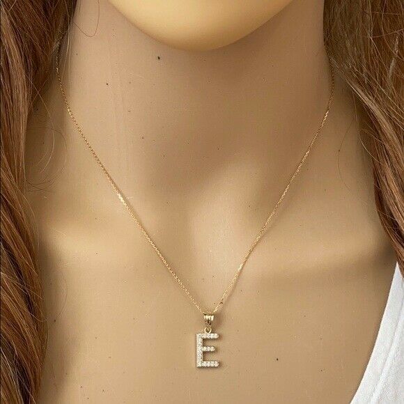 14k Solid Yellow Gold Diamonds Monogram Initial Letter M Pendant Necklace