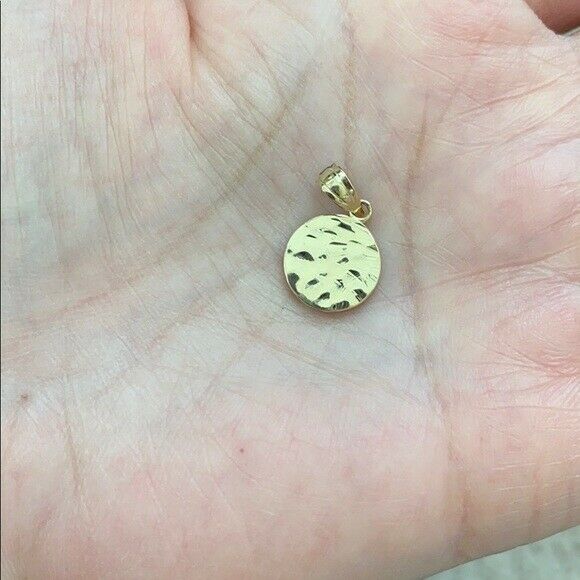 Solid 10k Yellow Gold Mini Hammered Round Small Disk Disc Pendant Necklace