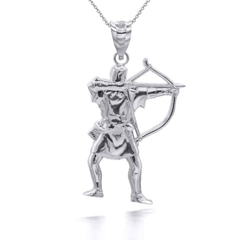 .925 Sterling Silver Archer Bow and Arrow Pendant Necklace