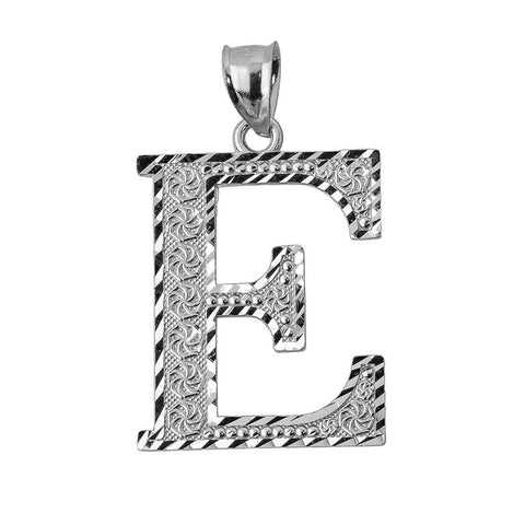 925 Sterling Silver Initial Letter E Pendant Necklace - Large, Medium, Small DC