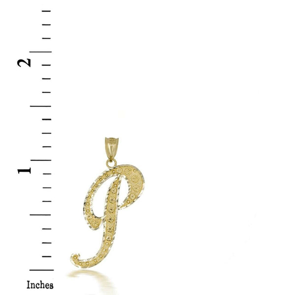 10k Solid Yellow Gold Cursive Initial Letter P Pendant Necklace