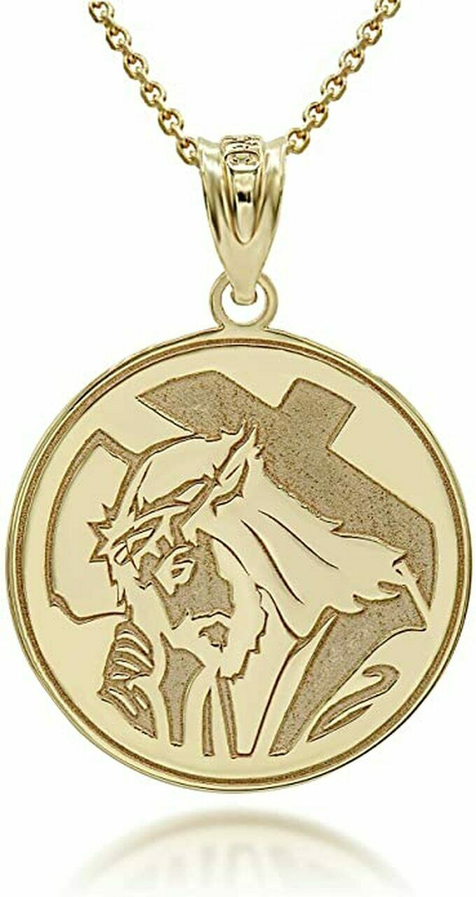 Personalized Name 10k 14k Solid Gold Jesus Carrying The Cross Pendant Necklace