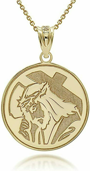 Personalized Name 10k 14k Solid Gold Jesus Carrying The Cross Pendant Necklace