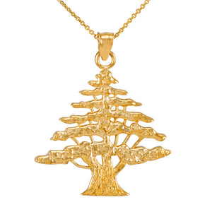 14k Yellow Gold Lebanon Lebanese Cedar Tree Cedrus Libani Pendant Necklace