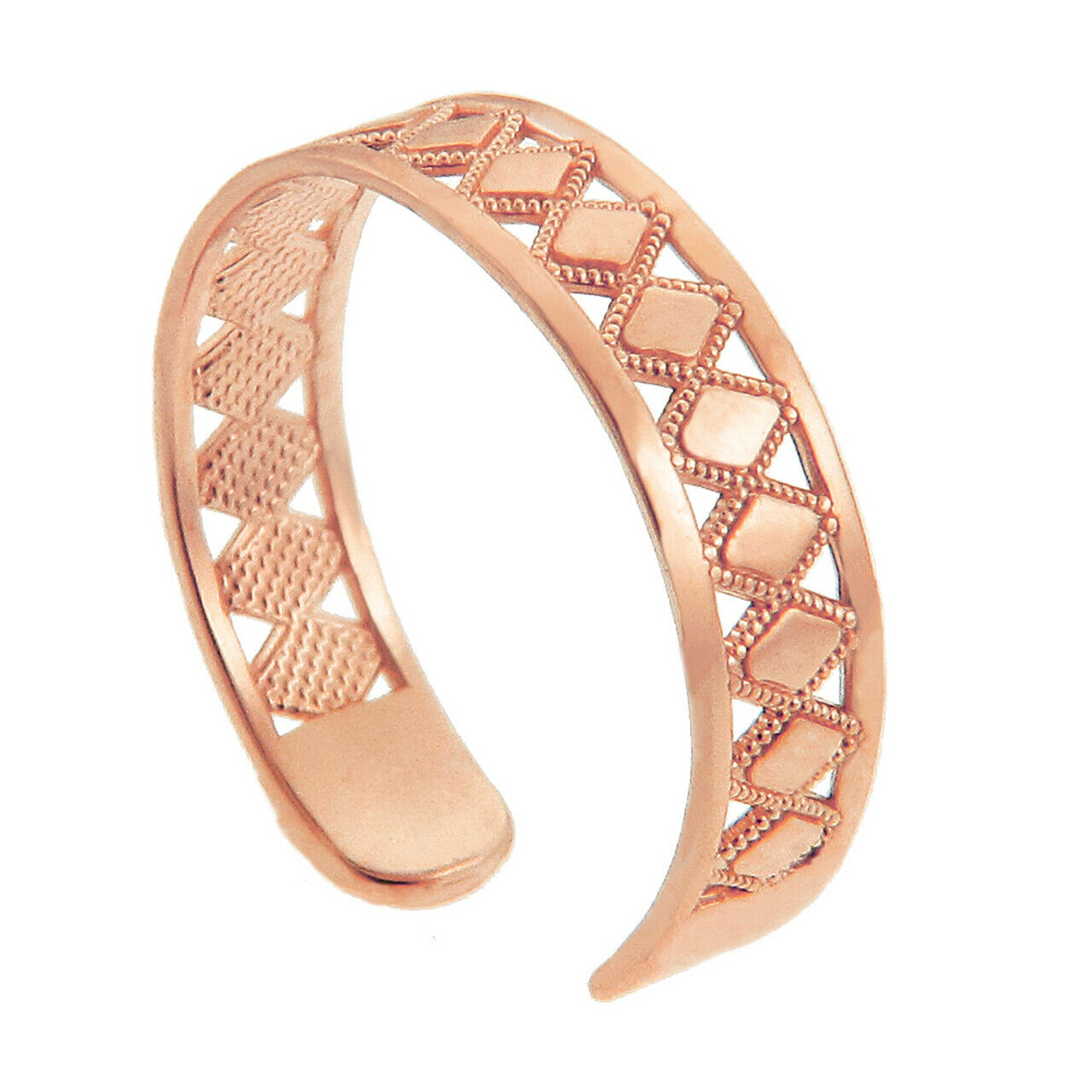 Rose Gold Bead Diamond Shapes Geometric Puzzle Toe Ring Adjustable 10K 14K