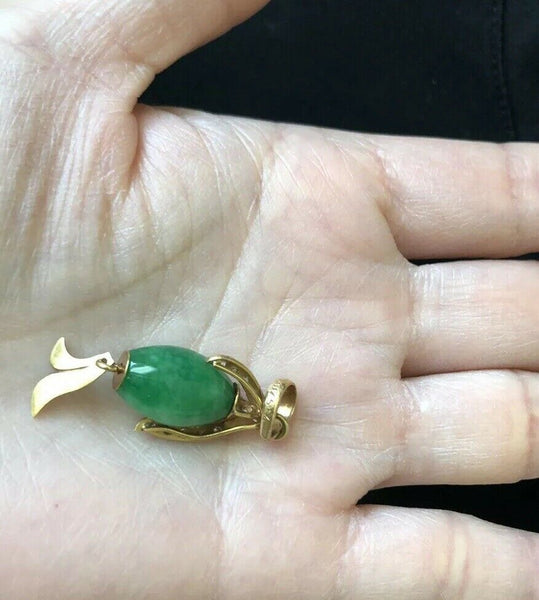 NEW 14K Yellow Gold Green Jade Pendant - ES32