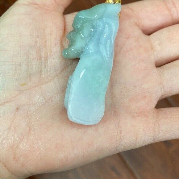 14K Solid Real Gold Natural Jadeite Jade Carving Good Evil Buddha Pendant