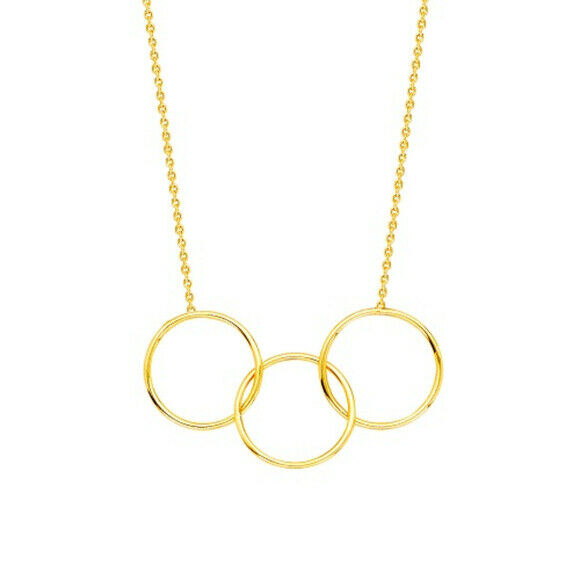 14K Solid Yellow Gold Triple Circle Link Station Necklace - Adjustable 16"-18"