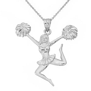 Sparkle Cut Cheerleading Flyer Sterling Silver Pendant (made in USA) Necklace