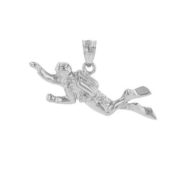 925 Sterling Silver Ocean Scuba Diver Underwater Exploration Pendant Necklace