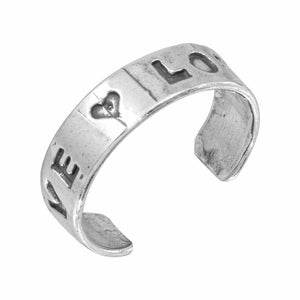 .925 Sterling Silver Engraved Love Adjustable Toe Ring / finger Ring