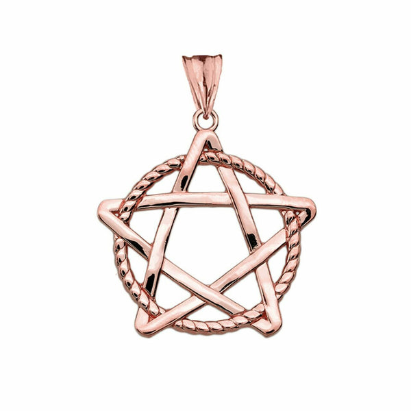 10k Rose Gold Pentagram Friendship Intertwined In Rope Pendant Necklace