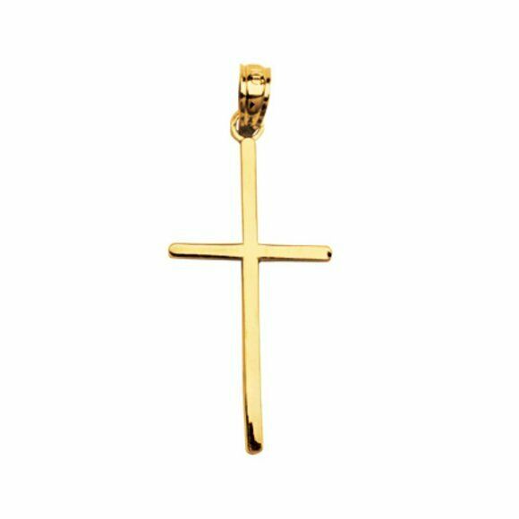 14k Real Yellow Gold Simple Cross Stick style Pendant Necklace 16" 18" 20" 24"