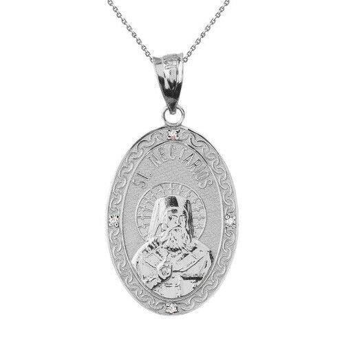 Sterling Silver Greek Orthodox Saint Nectarios Aegina Medallion Pendant Necklace