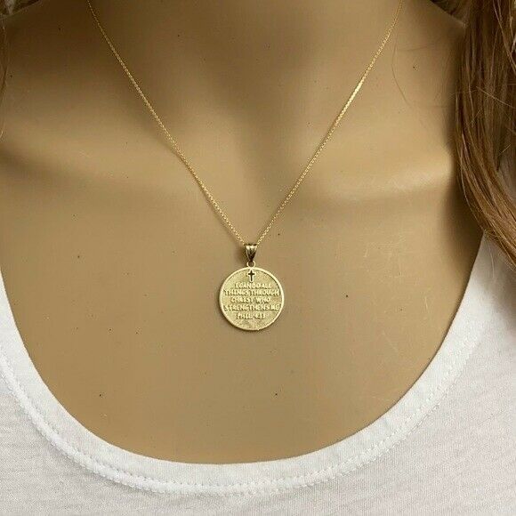 14k Gold Philippians 4:13 I Can Do All Things Through Christ Pendant Necklace