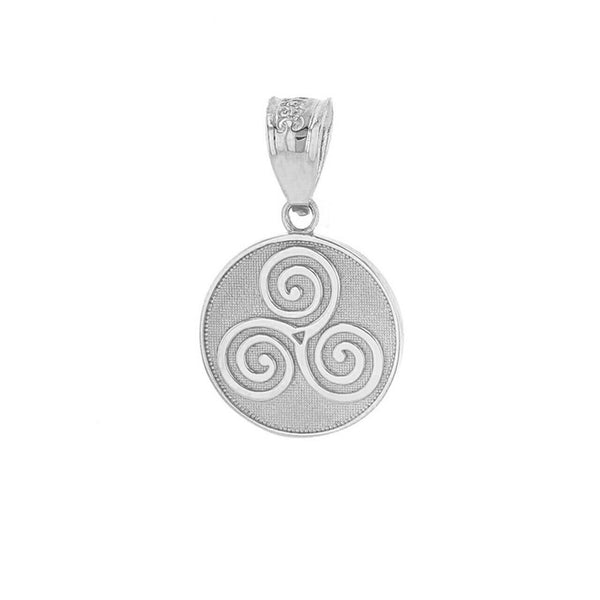 Sterling Silver Celtic Triple Spiral Triskele Irish Knot Disc Pendant Necklace
