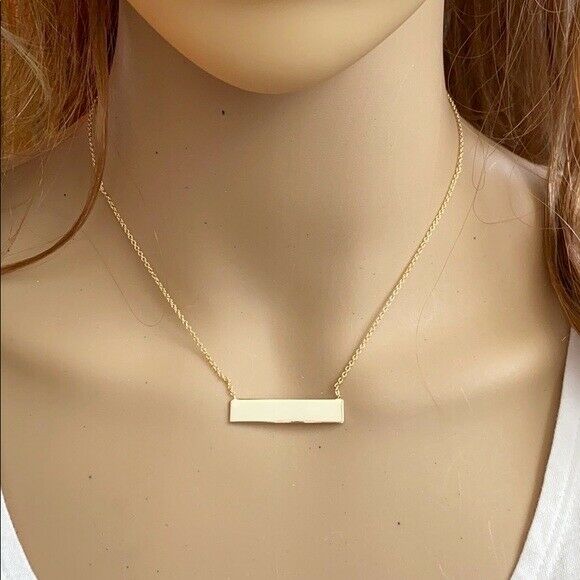 925 Sterling Silver Yellow Gold Plated Bar Rectangle Geometric Necklace 31 x 6