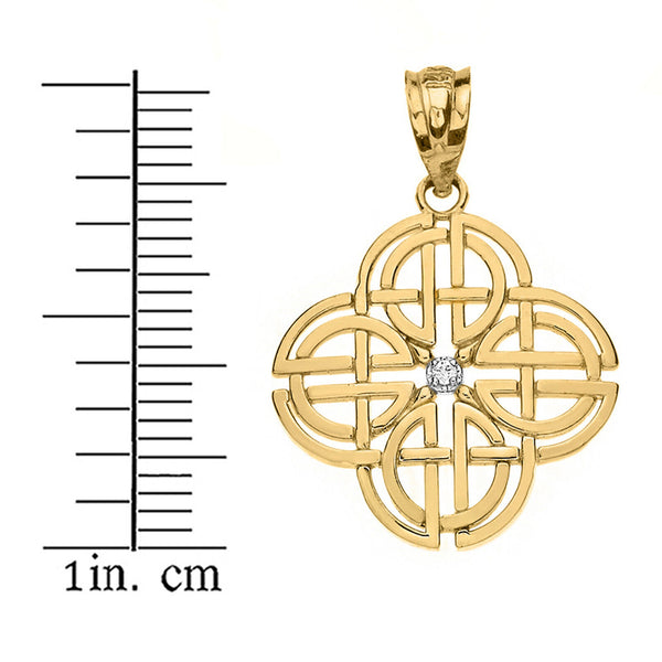 10K Solid Gold Diamond Celtic Knot Geometric Circular Pendant Necklace