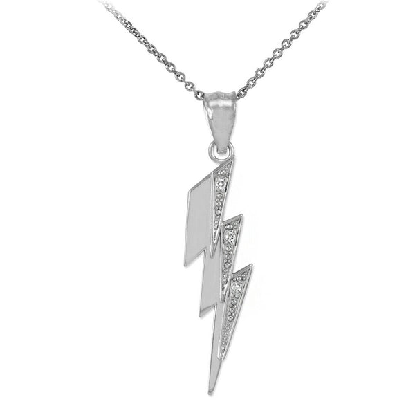 14k Solid Gold Diamond Thunderbolt symbolizes Power Authority Pendant Necklace