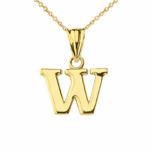 14k Solid Yellow Gold Small Mini Initial Letter W Pendant Charm Necklace
