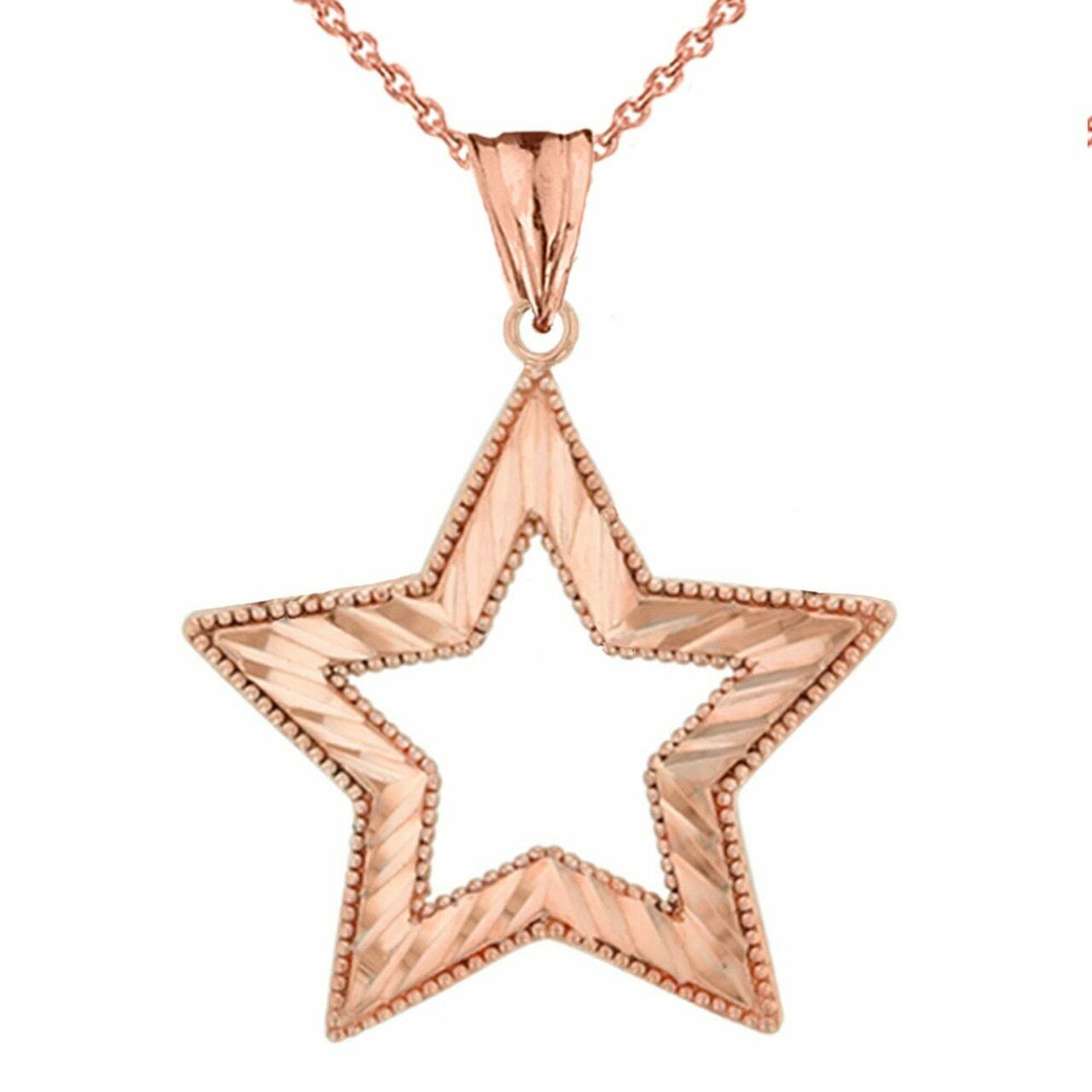 Solid 10k Rose Gold Chic Sparkle Cut Star Pendant Necklace