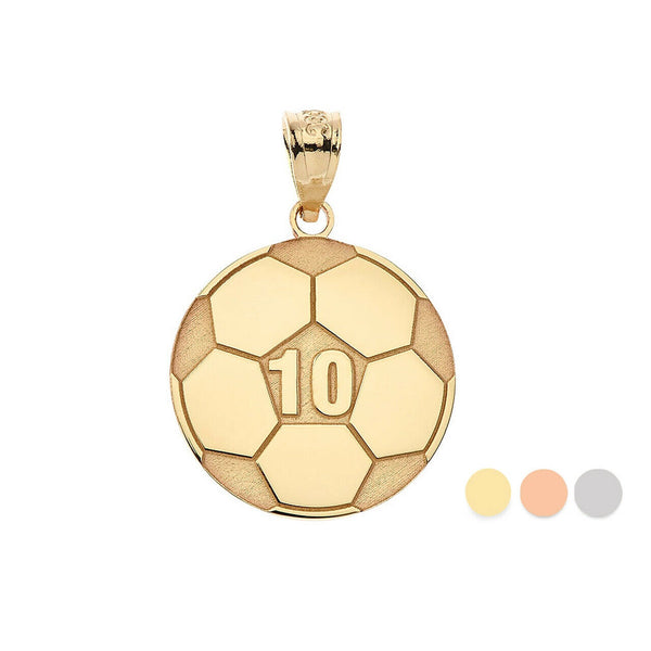 Personalized Engrave Name Number 10k or 14k Solid Gold Soccer Pendant Necklace