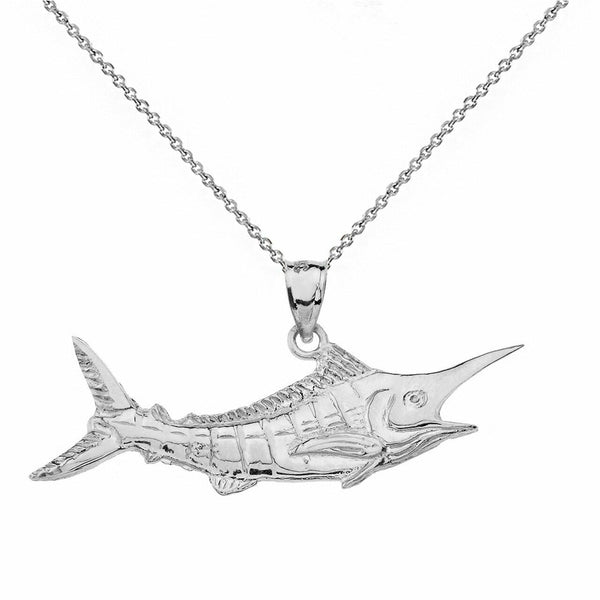 Sterling Silver Fishing Sport Marlin Billfish Rigid Dorsal Fin Pendant Necklace