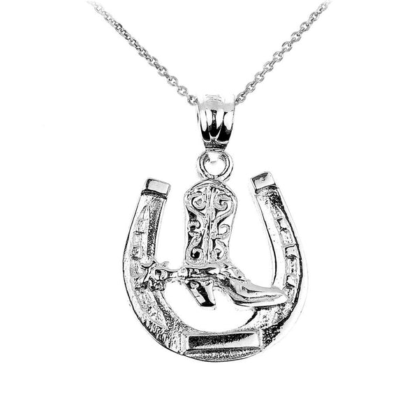 14K Solid Gold Lucky Good Luck Horseshoe Horse Shoe Pendant Necklace