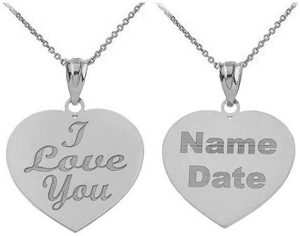 Personalized Engrave Name Silver Heart I Love You Pendant Necklace