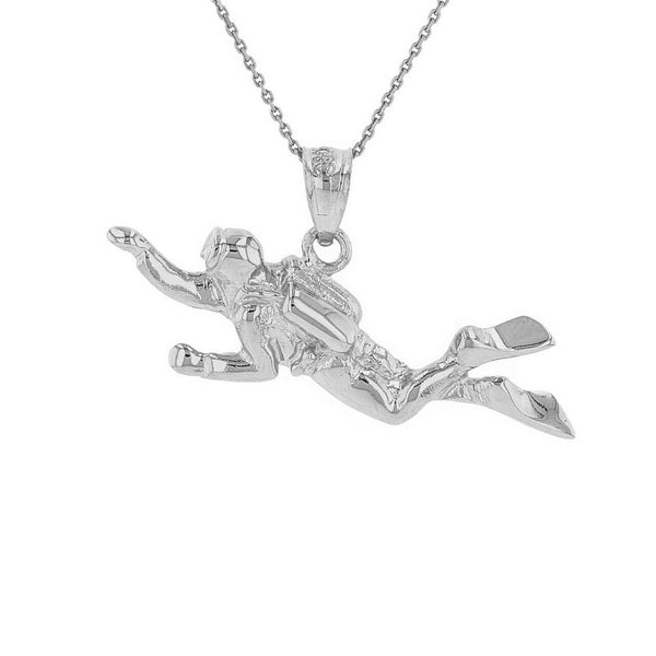 925 Sterling Silver Ocean Scuba Diver Underwater Exploration Pendant Necklace