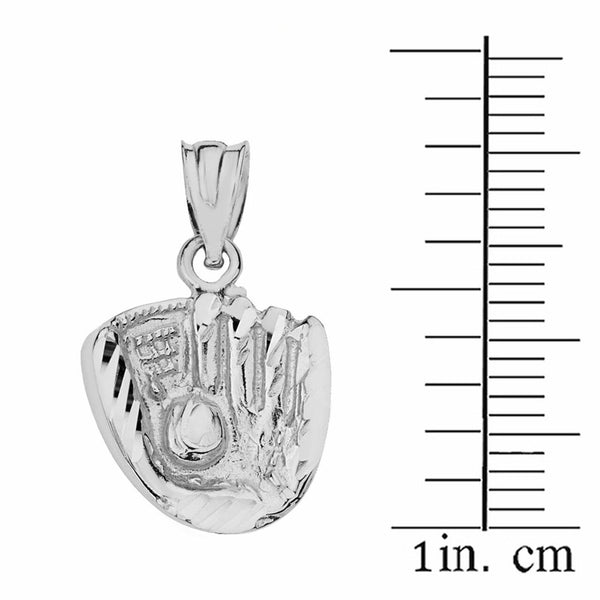 925 Sterling Silver Diamond Cut Baseball Glove Pendant Necklace