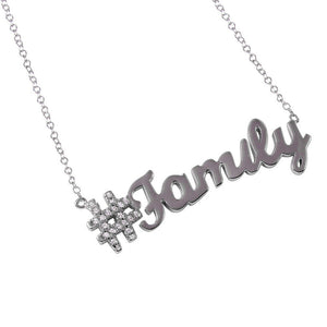 Fine Sterling Silver 925 Rhodium Plated Hashtag Family Necklace 16"-18" adjust