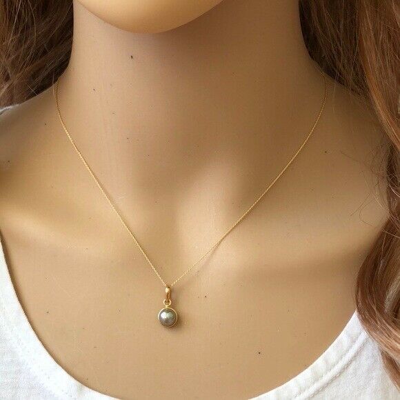 14K Solid Yellow Gold Mini Pearl Pendant Dainty Necklace - Minimalist 16"-18"