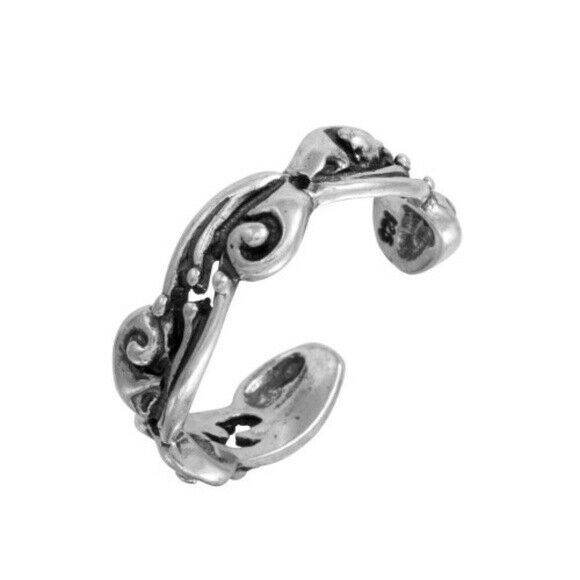 Sterling Silver Alternating Waves Design Adjustable Toe Ring / Finger Thumb Ring