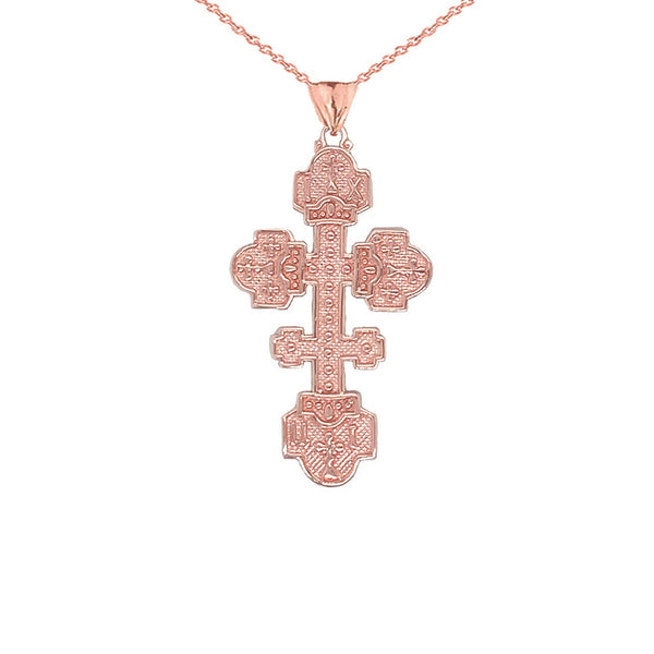 14K Solid Gold Orthodox Cross Pendant Necklace - Yellow, Rose, or White