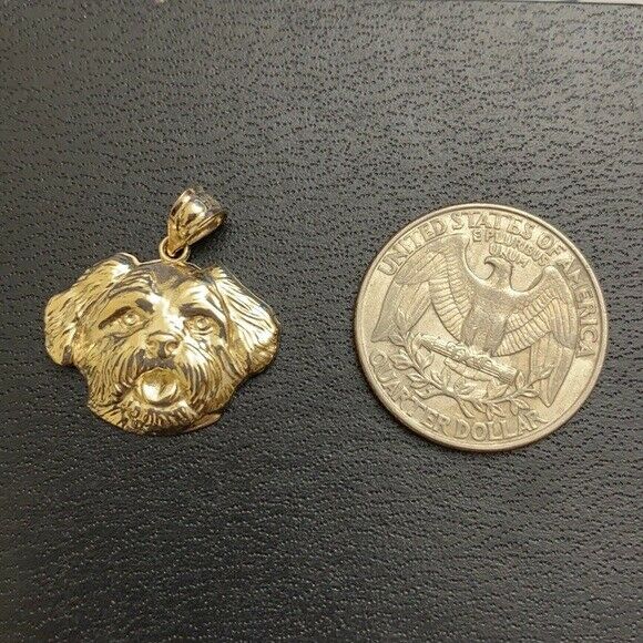 Solid Gold Dog Maltese Head Detailed Dog Sports Pendant Necklace