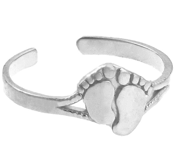 925 Sterling Silver Footprint Toe Ring - Adjustable - Knuckle, Thumb