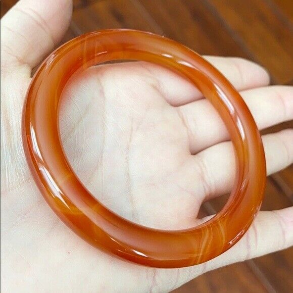 Orange Red White Agate Bangle Inner Diameter 56 mm - Round Shape MN10