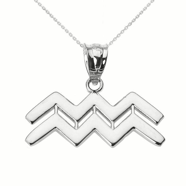 925 Sterling Silver Aquarius February Zodiac Sign Pendant Necklace