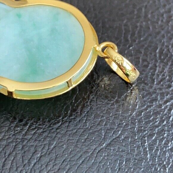 14K Solid Real Gold Natural Jadeite Jade A Kwan Yin Lady Buddha Pendant