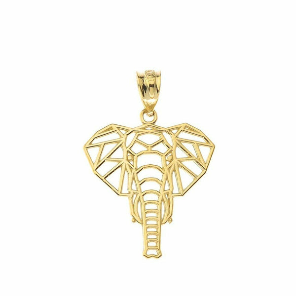 10k Solid Real Yellow Gold Origami Elephant Pendant Necklace 16" 18" 20" 22"