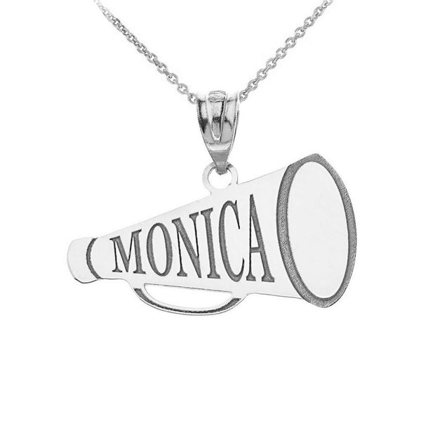 Personalized Engrave Name Sterlin Silver Cheerleader Megaphone Pendant Necklace