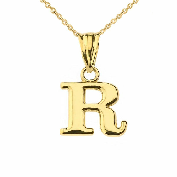 10k Solid Yellow Gold Small Mini Initial Letter R Pendant Necklace