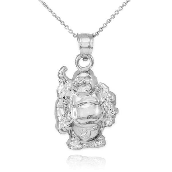 925 Sterling Silver Happy Laughing Stand Buddha Pendant Necklace
