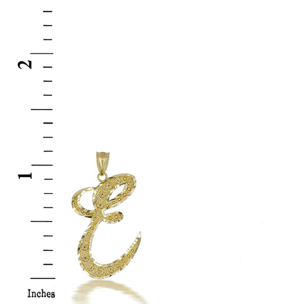 10k Solid Yellow Gold Cursive Initial Letter E Pendant Necklace