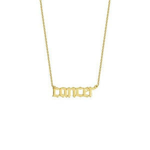 14K Solid Yellow Real Fine Gold Gothic Script Cancer Zodiac Pendant Necklace