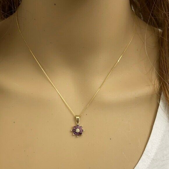 Solid 14k Rose Gold Genuine Ruby and Diamond Daisy Pendant Necklace
