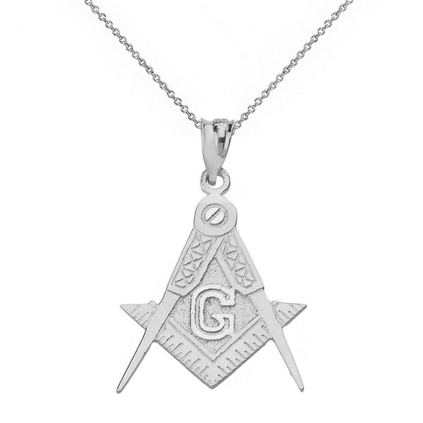 925 Sterling Silver Freemason Compass and Square Pendant Necklace